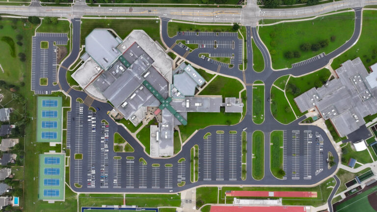 community recreation space with pathways and planting